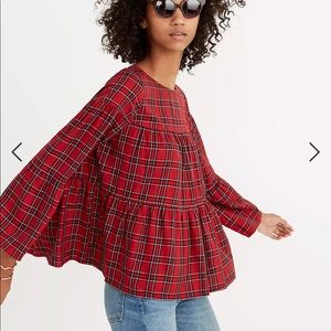 Madewell Plaid Tiered Button Back Top